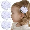 Hårtillbehör NCMAMA 2st/Set Korean Grosgrain Ribbon Flower Clips For Woman Girls Cute Pearl Bow Hairpin Elastic Bands