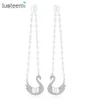 Luteemi Boucles d'oreilles à double cygne à double utilisation avec pierre CZ et imitation Perle Drop Boucle d'oreille pour femmes Gift 1637287