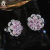 Stud Earrings ORSA JEWELS Brilliant Pink Flower Earring 925 Sterling Silver Rotatable 5A Zirconia Jewelry For Women LME03