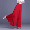 Calça feminina feminino chiffon calça longa calça de rua solta saia de cor sólida mulher mulher elástica alta perna larga red z604