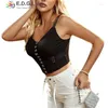 Tanks pour femmes Edglulu Femmes V-Neck Front Boucle épisser Suspender Vest Crop Top Sexe Sonts sans manches