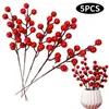 Decorative Flowers 5pcs Artificial Red Berry Cherry Bouquet Fake Plant Vase Christmas Tree Decoration Diy Wreath Home Table