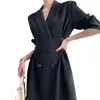 Casual klänningar franska hepburn stil svart kostym klänning kvinnor långa ärmar midja smal kontor lady mode korea elegant chic kvinnlig 3xl