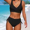 Couleur solide d'été plage Bikini décontracté de maillot de bain de maillot de bain pour femmes