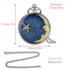 Romantic Blue Starry Sky Gold Moon Star Design Necklace Watch Men Women Quartz Silver Alloy Vintage Pocket Pocket Clock Gifts 240416