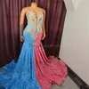 Pailletten Aso Ebi Prom Dresses 2024 Patchwork kleur blauw roze zeemeermin plus size avondjurk voor zwarte vrouwen kristal luxe formele gelegenheid jurk vestidos gala