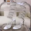 Sandales de lustre en cristal enveloppantes sur les talons talons talons hauts à hauteur de genou