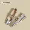 Dress Shoes Loveontop Soft Silver Mary Jane zomer Frans ondiepe mond retro vierkant teen plat single-layer