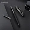 Lt Hongdian 6013 Black Metal Fountain Pen Black Mens Business EF/ F/ CurvedNib Rotating Pen Cap Officeギフトインクペン240417
