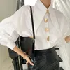 Qweek Comfort Womens Shirts Sharp Corner Lapel Fashion Lady Blouses 한국 스타일 흰색 allmatch Longleeved Tops 가을 240416