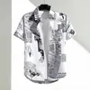 Chemises décontractées pour hommes chemises Soft Ment Summer Tropical Style Hawaiian avec lettre Imprimer de glace Tissu de soie rapide Technologie Dry pour les vacances