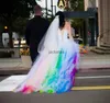 Robe de Mariage Vestido de noiva multi-gekleurde geweldige trouwjurken regenboog halter tule veter corset hoge lage bruid jurk