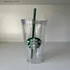 Бутылка с водой 24 унции Starbucks Mermaid Mug Tumblers Прозрачная двухслойная пластиковая чашка многоразового повторного использования с крышкой и соломой 202 млн. L48