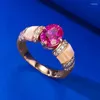 Anelli di cluster Anello di diamanti rossi rosa naturale con dea sterling sterling, dea sterling in stile europeo e americano.