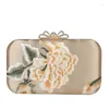 Evening Bags Ethnic Style Satin Flower Embroidered Handbag 2024 Small Clutches Purse Woman Elegant Designer Chain Shoulder Bag B362