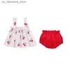 Sukienki dla dziewczynki Sukienkę dla dzieci Zestaw ubrania dla dziewczynki 0-2 lata dziecięcej wiśni sukienki chlebowe Zestaw Dwuczęściowe ubrania KF1138 Q240418