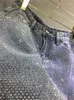 Kjolar rhinestone hög midja bantning glänsande blå mitten av hög 2024 sommar culottes pocket street denim kjol