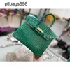 Designer Handmade 7a Handbag Bikns Genuine Leather High gloss crocodile belly leather 25CM womens elegant stylish luxury greenC4MQ