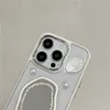 Телефонный корпус дизайнера роскоши для iPhone 15 Pro Max 14 13 12 11 Трехмерное жемчужное зеркало Gem Mirror Case-прозрачная женщина из бусинки. Новая ручная цепь