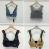 Shiny Rhinestone T Shirts Women Denim Sling Vest Sexy Cropped Top Party Tank Tops V Neck T-Shirt Bra Fashion Clothing 435754