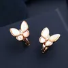 Brand Brand Van High Edition S925 Silver Rose Gold White Ear Clip Natural Beibei Butterfly Pat Luce Luxury Studs