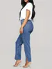 Kvinnors jeans dam mode high street byxor 2024 sommar personlig slits rak ben denim y2k vintage streetwear