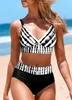 Zomer hoge elastische bikini set met drijvende wilg pluis gedrukte dames vakantie Fashion Beach Swimsuit S5XL 240416