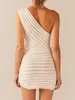 Vrouwen y2k haakbrei jurk een shouder uitgehold bodycon mini trui trui jurk uitruil Summer strandjurk streetwear 240417