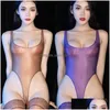 Swim Wear Japanese Piece Crotchless High One Sexy Tight Glossy See Stocking Thong Leotard genom Bodysuit Cut Swimwear Womens Swims DHSFD