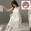 Mulheres de roupas de dormir femininas camisolas de renda com almofadas de peito vestido de algodão noturno de espaguete sexy strap casual home shirt