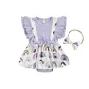 Zestawy odzieżowe 0-18 miesięcy niemowlęta dziewczyny Summer Romper Ruffled Rleeve Floral Printed Dress Patchwork Bodysuit Bow Bow Bow