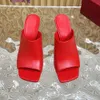 Calfskin Cut-Outs heel design mules slippers 8cm high-heeled slippers fashionable dress high heels open toes slip-on sandal women luxury designer shoes red With box