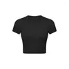 Actieve shirts lo sportdraad korte ronde nek dameshoes elastische fitness yoga set open buik loopt top