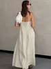 Sıradan elbiseler Aynaray 2024 İlkbahar Yaz Kadınlar Keten Elbise Seksi Straplez A-Line Katı Midi Parlama Tatil Tatil