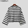 メンズTシャツInceurn Tops 2024 American Style Striped Knitted Design TシャツレジャーストリートウェアロングスリーブルーズカミゼタS-5XL