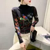 Dames t shirts 2024 herfst winterkleding t-shirt chic sexy coltrui print tops met lange mouwen bodem shirt s-5xl maat tees 30030