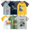 T-shirts 2024 Zomer nieuwe kinderen dragen jongens korte mouw katoen t-shirt cartoon dinosuar print kinderkleding dropshipping Q240418