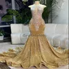 Robes de bal Shine Gold pour les filles noires robe de soirée de paillette de sirène de luxe 2024 plus taille aso ebi robe formelle robe diamant méchants d'anniversaire de fête d'anniversaire robes