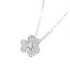 Designer Brand Van Three Flower Necklace Exquisite Glod Plated 18K Gold Full Diamond Pendant with Collar Chain for Women