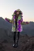 Женский меховый неоновый блестящий леопардовый принцип осень и зимний пальто с подвесными вытяжками в середине длины для тепла комфорт искусственные женщины