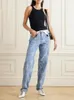 Jeans femininos Primavera e verão do velho algodão estamncos de estrela lavada Cintura alta para Women2024korean FashionLeisure Straight Femme calças
