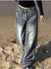 Jeans pour femmes jrjl bleu droit pour les femmes 2024 mode lâche lavée faire vieille taille haute taille