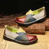 Casual Shoes Women Mixed Color Flat Shoe Ladies Patchwork Middle Aged Mom Footwear Retro Ethnic Style Soft Spring Summer