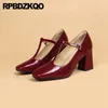 Chaussures habillées Petite taille Femmes Spring Square Toe Patent Cuir 33 T STRAP RETRO POMMES EN BLOC IMPHERPOSS