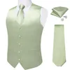 Gilet pour hommes pour hommes Green Solid Silk Suit Gite pour hommes Tie mouchoir des boucles de manchette