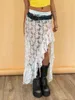 Rokken dames zomer pure mesh kant lange rok lage stijging asymmetrische ruche midi sexy zie door bloemen maxi