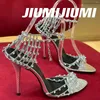 Scarpe vestiti 2024 Jiumijiumi Est Summer Sexy Blingling Crystal Decora Domana sandali a punta di tacco sottile Sandalo per la festa di nozze