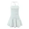 Robes décontractées des tenues de vacances Party for women 2024 Summer Mini Bodycon Robe Blanc Blanc Short Black Halter Backless