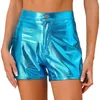 Pantoues de culotte de femmes Pantalons brillants métalliques High Taist Back Pockets Pole Dance Performance Performance Costumes Couleurs solides pour la boîte de nuit