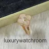 High End jewelry rings for vancleff womens Seiko Reproduction Sterling Silver Light and Simple 18K Rose Gold White Fritillaria Set with Diamond Clover Ring Original